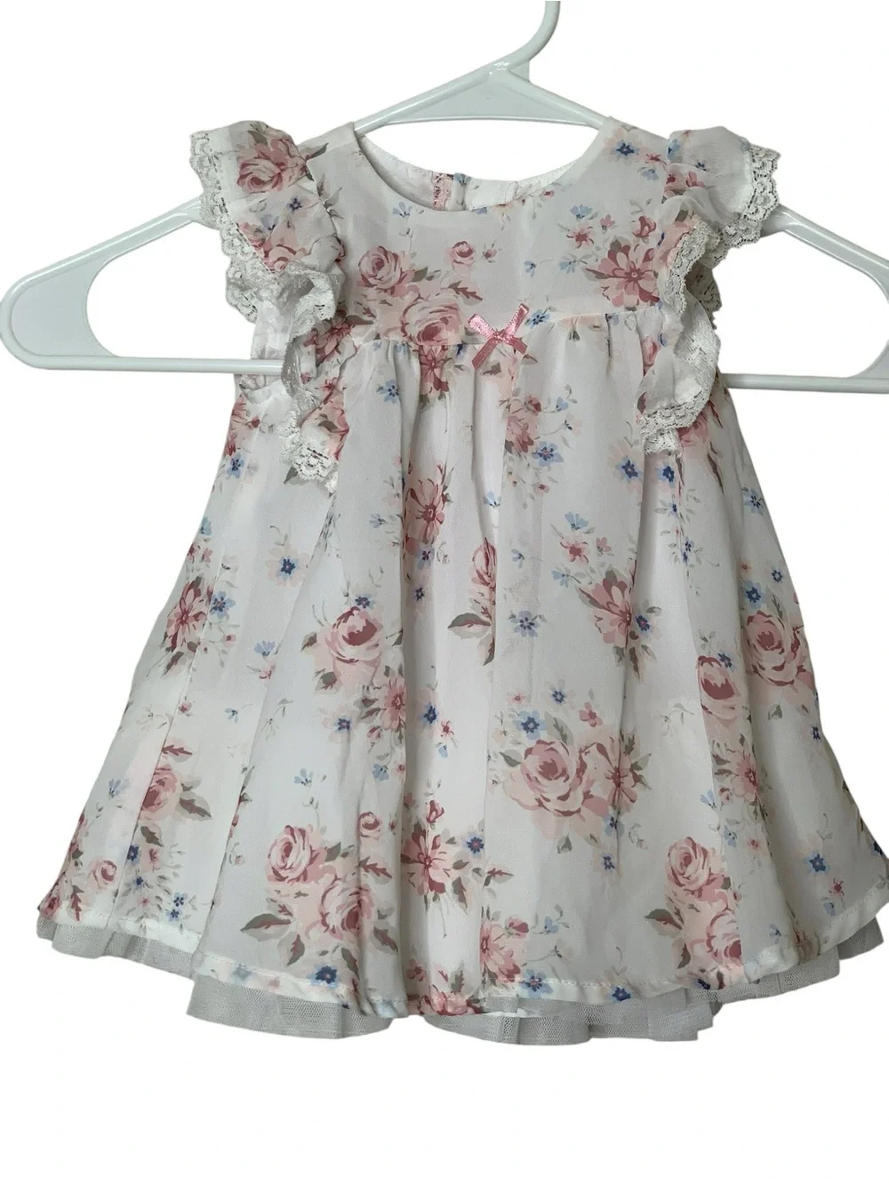 Edgehill Collection Baby Girl Lined Floral Dress Size 6M Lace Bows Tulle Ruffle